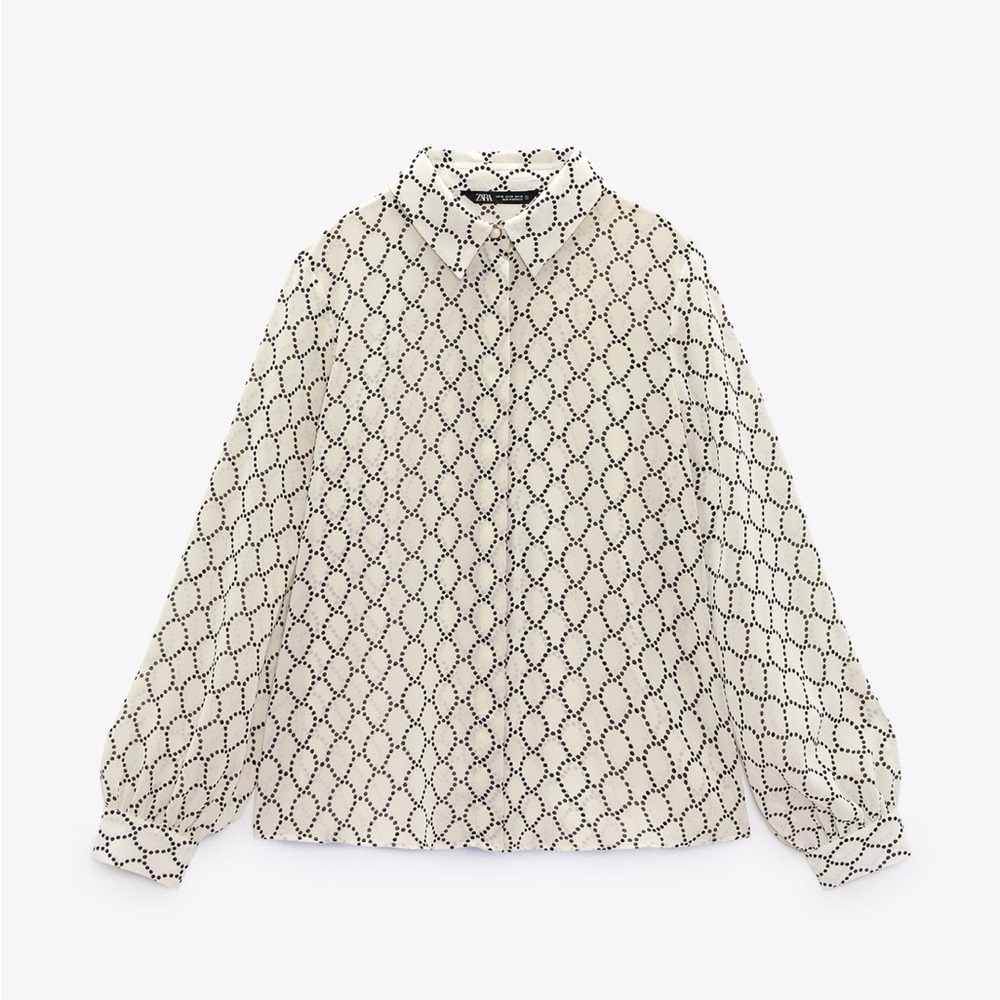 Zara Black and White Geometric Button Down Shirt size L